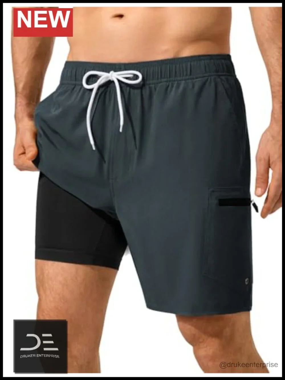 Quick Dry Swim Trunks with Compression Liner and Cargo Pockets